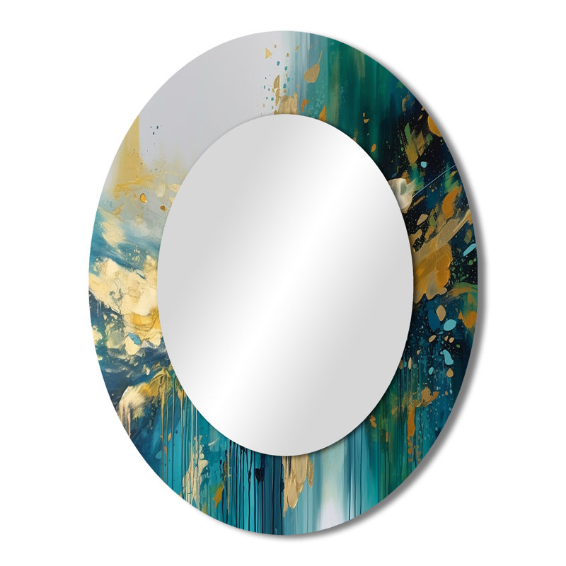 Golden Explosion Triangles IV - Modern Oval Wall Mirror, 43" x 33"