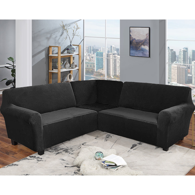 Housse pour canapé de coin Elastic, Noir, H 38 po x l 58 po x P 43 po