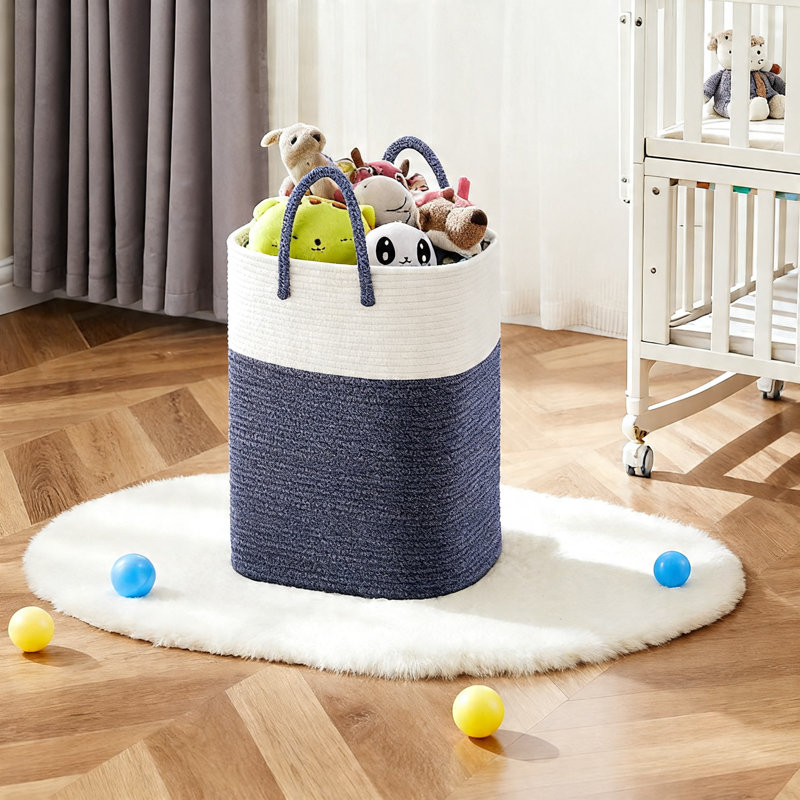 Panier à linge polyvalent en corde de coton tissé (bleu)
