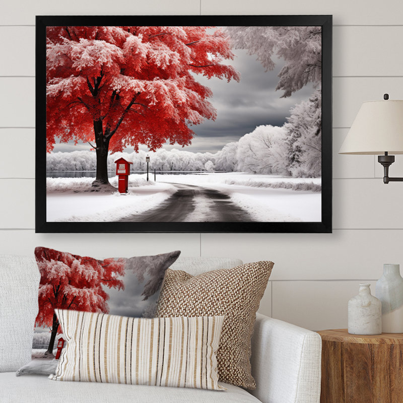 «Red and White Winter Silent Symphony I», reproduction sur toile, H 24 po x l 32 po x P 1 po, Cadre simple noir