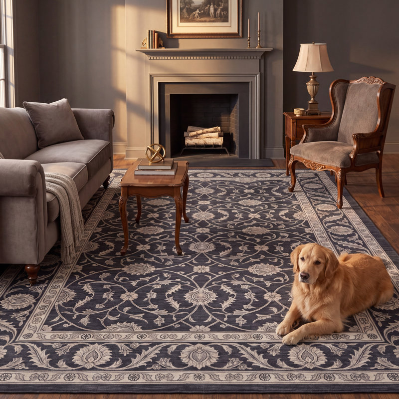 Tapis Cove2 traditionnel à motif floral intégral gris ivoire beige, lavable à la machine, antidérapant, à poils courts, pour l'intérieur et l'extérieur, adapté aux animaux domestiques, idéal pour le salon, la chambre, la salle à manger, l'entrée, le corridor ou le bureau.