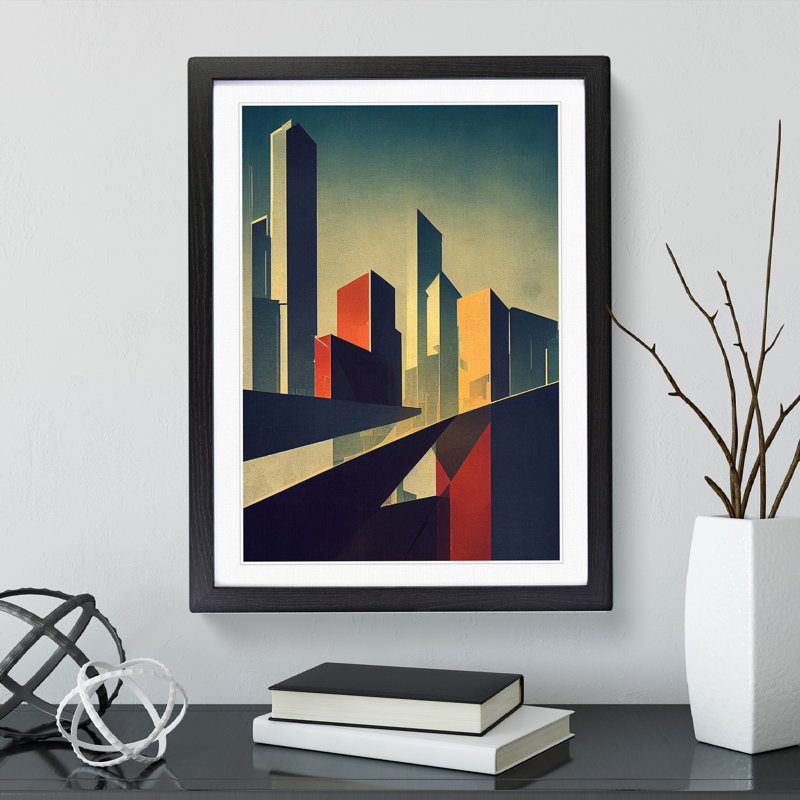 Angular City Skyline - Single Picture Frame Print, Black, 64cm H x 46cm W x 2cm D
