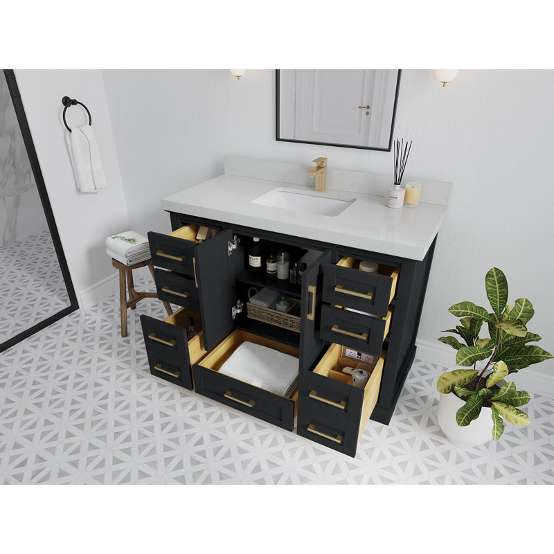 Boston 48 po X P 22 po D Meuble-lavabo simple en fer forgé avec quartz Cove Edge, Calacatta Laza