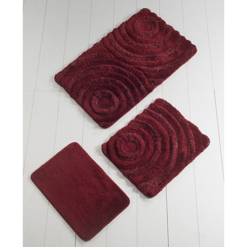 Ensemble de tapis de bain luxueux en acrylique (3 pièces), rouge, 15,7 x 23,6 po, 19,7 x 23,6 po, 23,6 x 39,4 po | 100% acrylique, antibactérien, antidérapant, lavable à la machine | Doux et durable pour le confort de la salle de bain