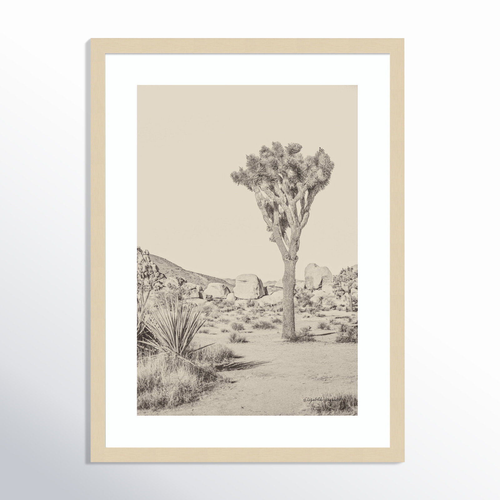 Joshua Tree III Neutral by Elizabeth Urquhart, Natural Framed, 25" H x 19" W