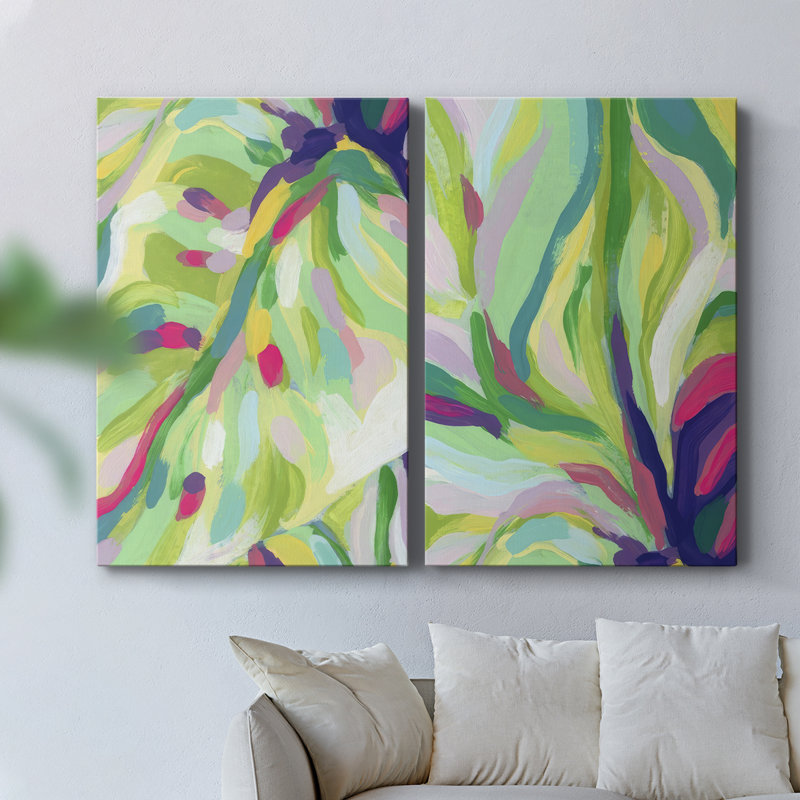 Toile tendue brillante avec abstraction tropicale I-Premium - prête à être accrochée, H 27 po x l 36 po
