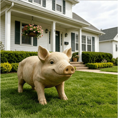 Mignonne statue de jardin de cochon, figurine de cochon de ferme en résine de 26 po, décoration de sculpture de cochon d'extérieur résistante aux intempéries pour la cour avant de banlieue, la cour arrière, le patio de ferme et le lit de fleurs de chalet