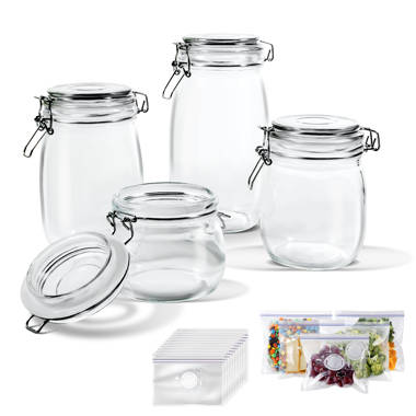 Glass Canisters with Airtight Bamboo Lids for Pantry Storage (4 x 4.13 In,  5 Pack)
