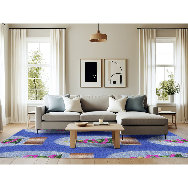 Tapis de zone bleue à motifs, Rectangle 6 pi x 9 pi