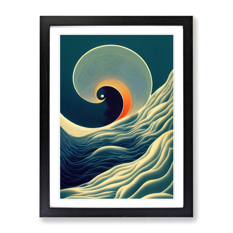 Antwyan Ocean Art Deco Style - Picture Frame Print, 64cm H x 46cm W, Black