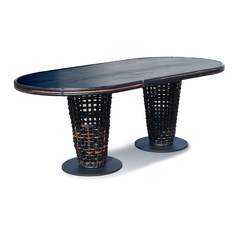Dynasty Outdoor Oval Dining Table, Black/Black Mushroom