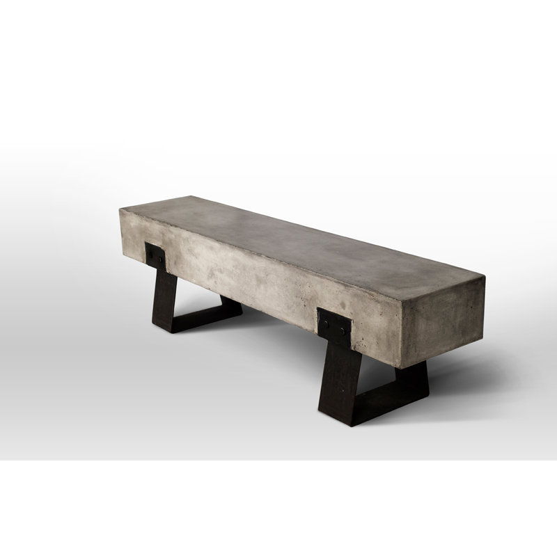 Raynham 75" Gray and Black Metal and Concrete Indoor Outdoor Bench