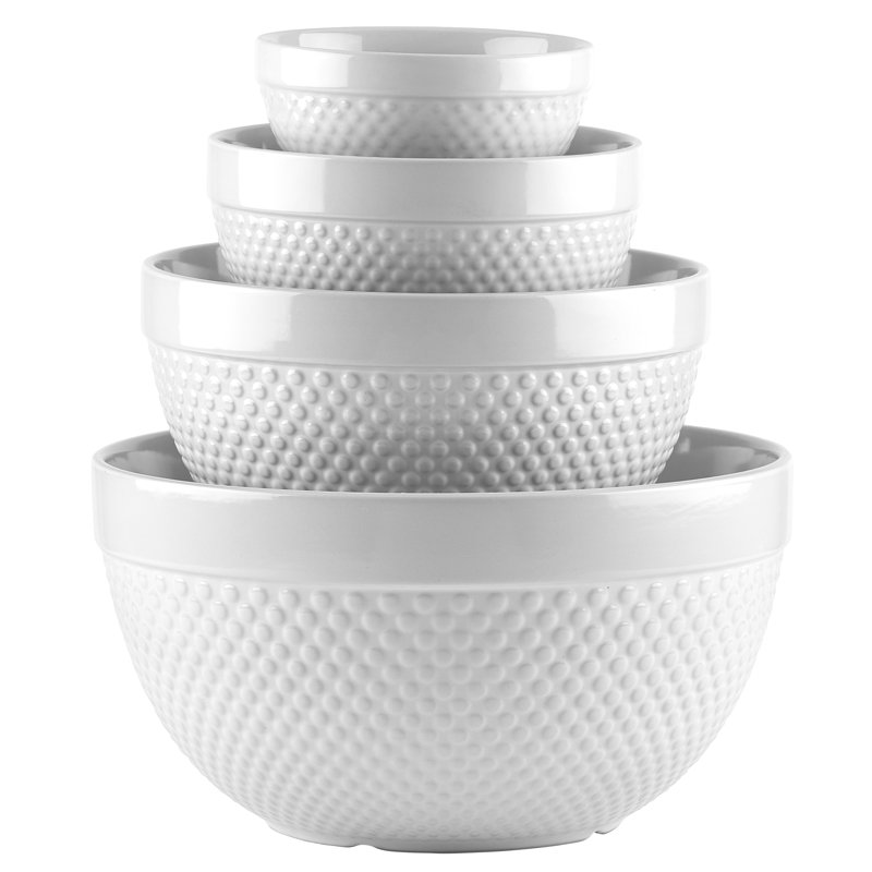 Ensemble de bols à mélanger de table en grès 4 pièces Gallery Hobnail, Blanc