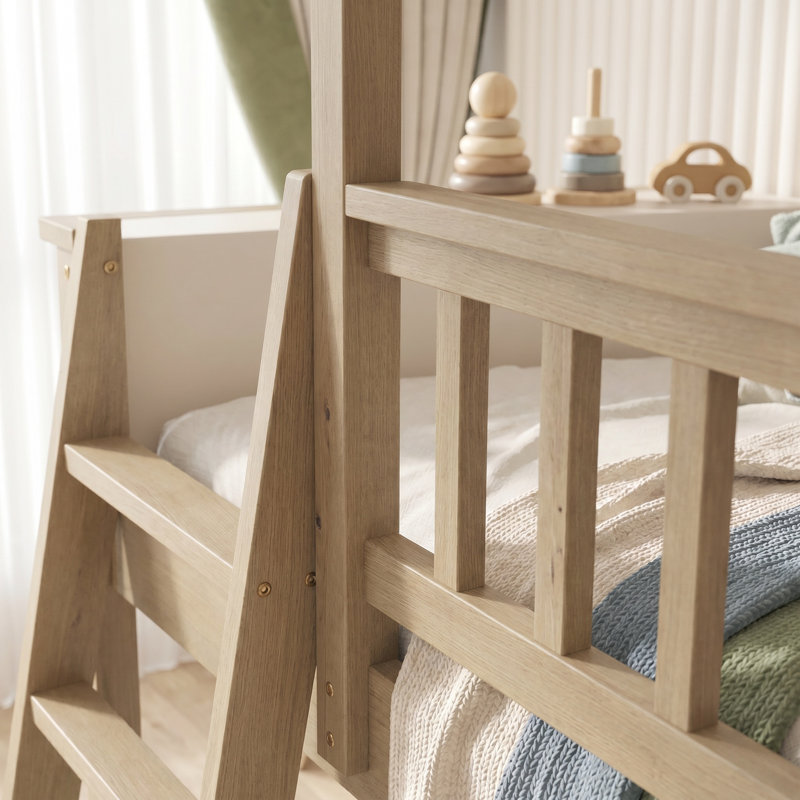 Ensemble de lit superposé convertible en noyer double au-dessus de grand lit avec échelle et garde-corps - conception en bois massif 2-en-1 peu encombrant