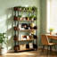 5-Tier Industrial Bookshelf, 57" Rustic Brown Etagere Bookcase with Metal Frame for Home Office and Living Room