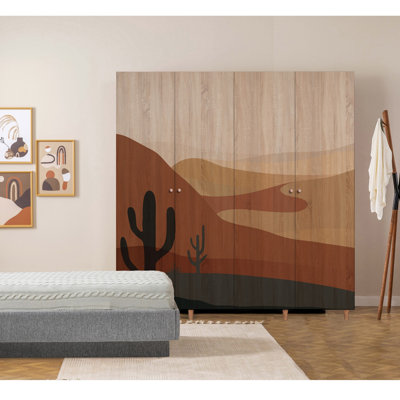 Ayreanna Modern Wardrobe with Hornbeam Legs, Sonomo Color, 70.9 x 75.6 x 20.5 inches | 100% Melamine Coated Chipboard, 0.7 inches Thick, Solid Wood Handles, UV Coating, Numerous Shelves for Stylish Storage Solutions