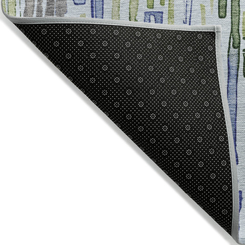 Tapis extérieur lavable rayé bleu ciel et vert fougère 5 pi x 8 pi