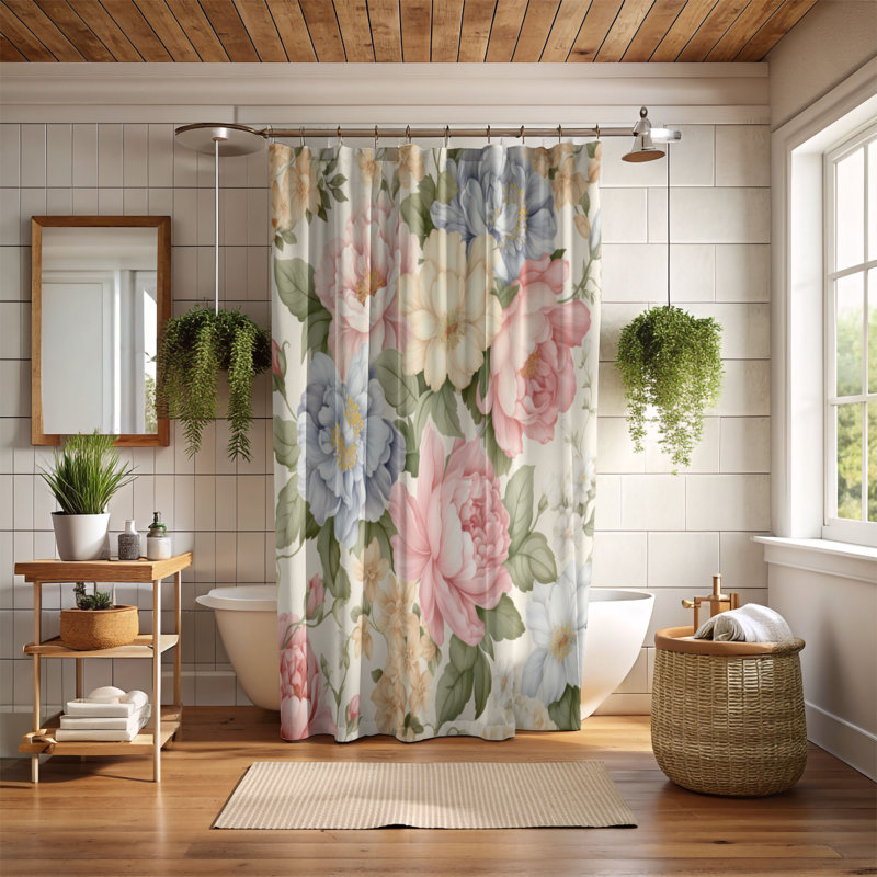 Darling Flora - Rideau de douche standard 1 pièce, H 74 po x l 71 po