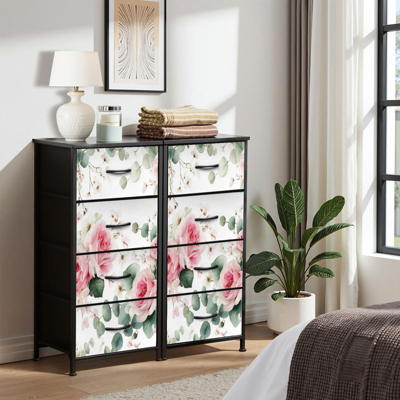 4 Drawer Dresser for Bedroom, Narrow Chest of Drawers, Wooden Top and Study Iron Frame 18"x37.5"-(WxH)