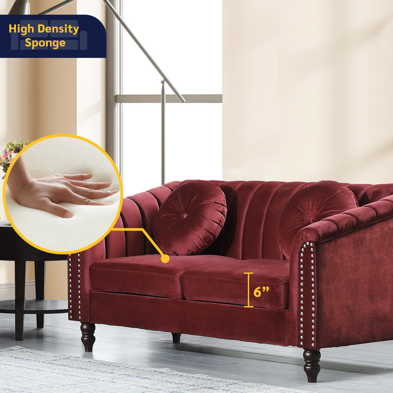 Red Velvet 3-Piece Chesterfield Living Room Set