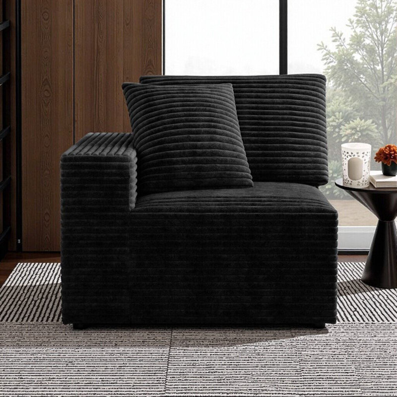 Boneless Abdou 35.4" Compression Corner Sofa, Corduroy Cloud Couch, Black