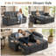 Canapé-lit convertible 74 po 3-en-1, canapé-lit escamotable avec table d'appoint pivotante à 360 °, port USB, porte-gobelet, accoudoirs de rangement-591401598