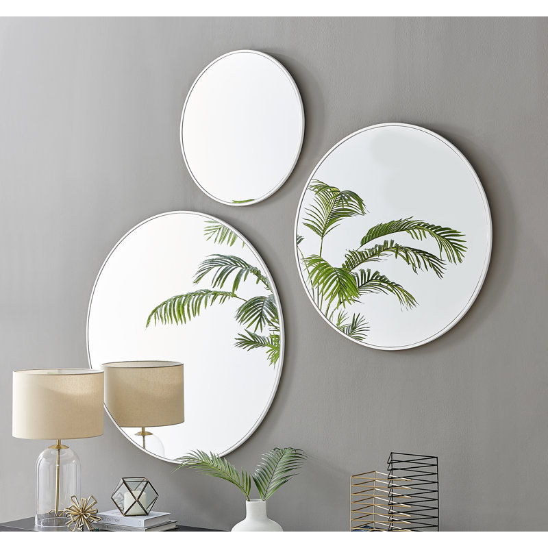 Round Metal Frame Wall Mirror Simple and Elegant Modern Design, White, 100cm H x 100cm W