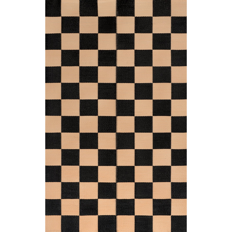 Tapis d'extérieur en plastique imperméable réversible pliable et imperméable en paille Bishop, Noir/crème