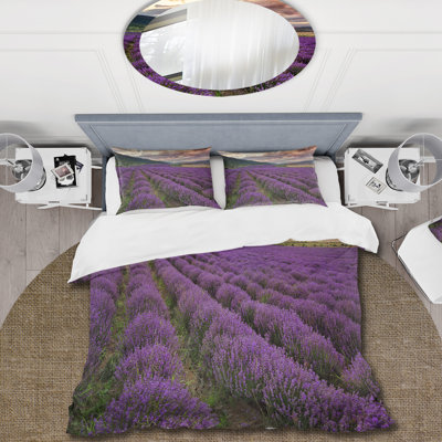 Lavender Field At Dawn I - Ensemble de housse de couette Farmhouse - Microfibre de polyester