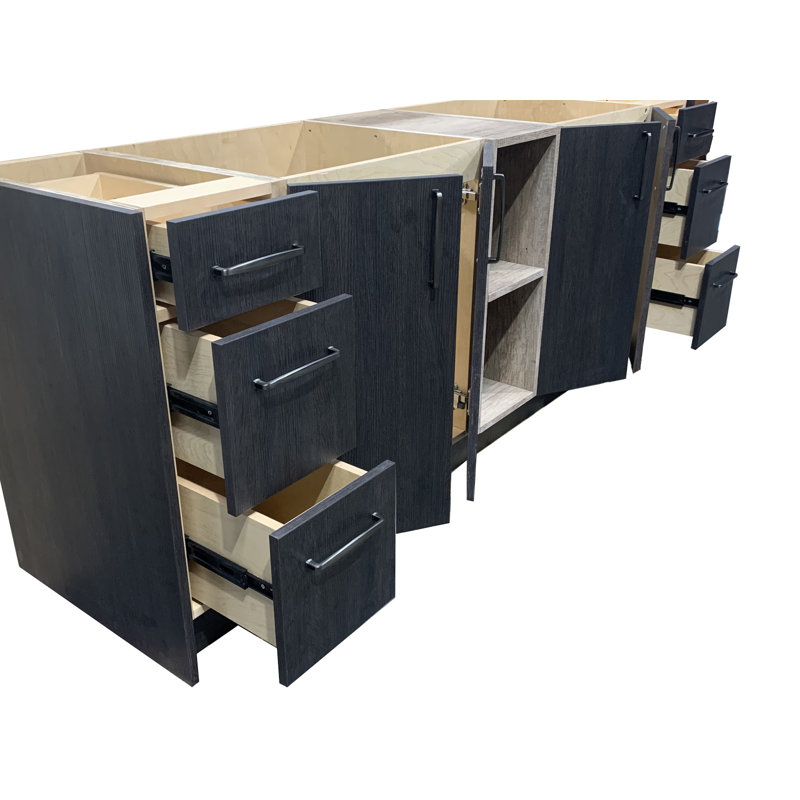 Base de meuble-lavabo double 84 po Pasadena, prête à installer, Chêne Mossy