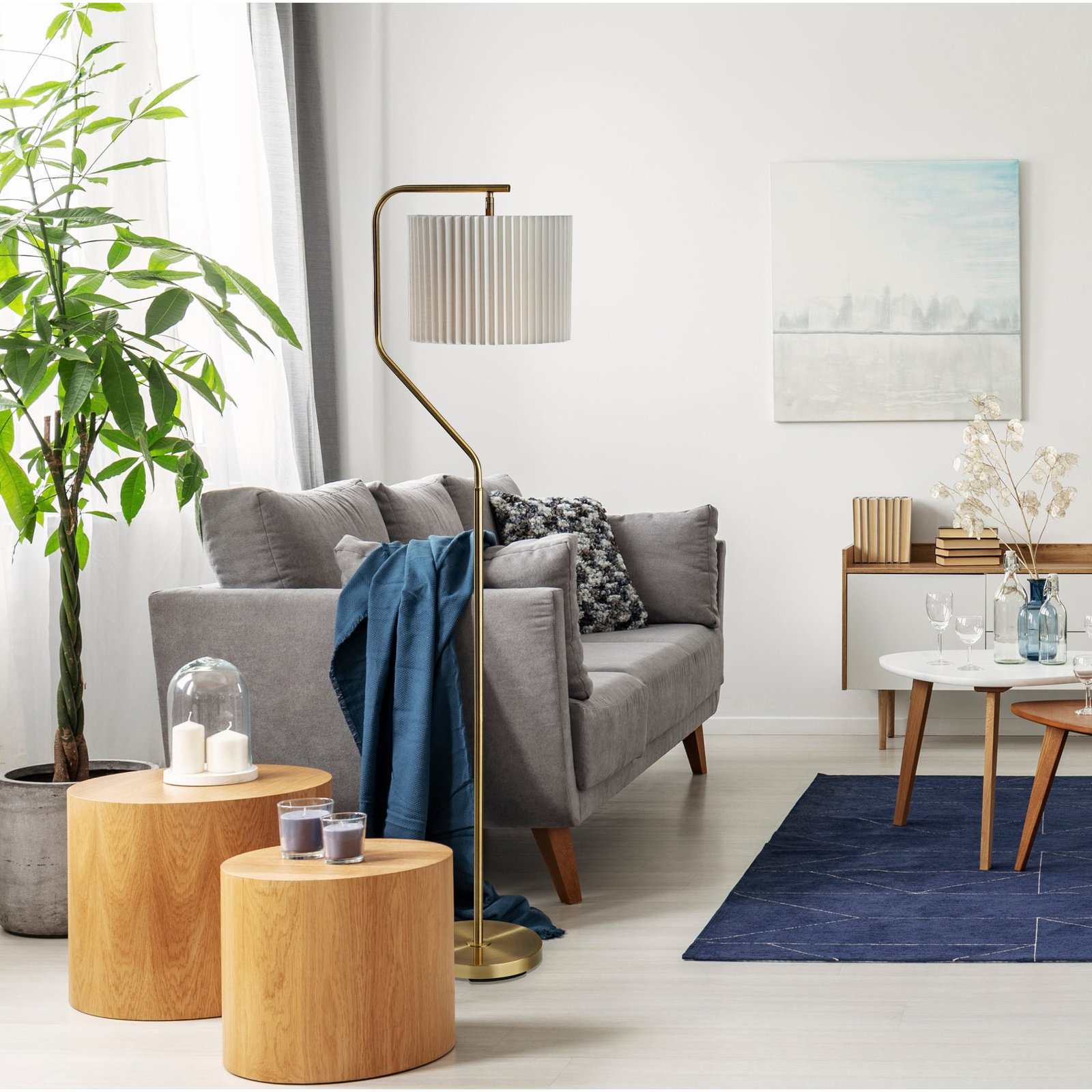 Bedivere 60'' Steel Floor Lamp, Antique Brass