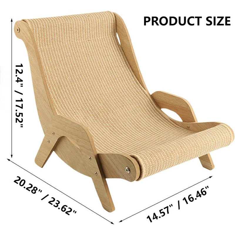 Chaise longue en bois et chat, H 12,4 po x l 14,57 po x L 20,28 po