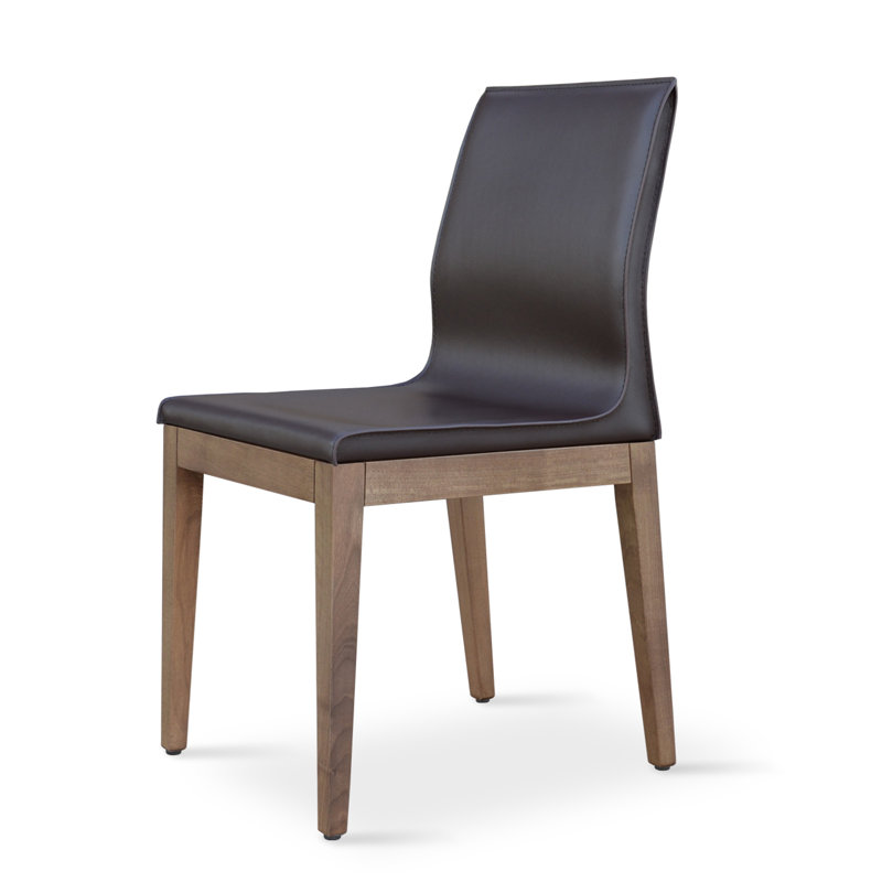 Chaise d'appoint en bois Polo, Noyer, Similicuir noir