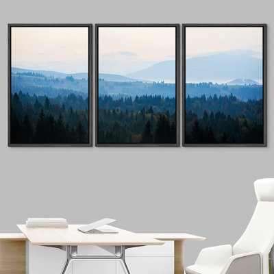 «Nature Landscape», reproduction d'art sur toile encadrée, vue aérienne, Duotone, chaîne de montagnes, forêt, nature sauvage, photographie, réalisme, paysage coloré pour le salon, la chambre à coucher, le bureau par - 3 pièces sur