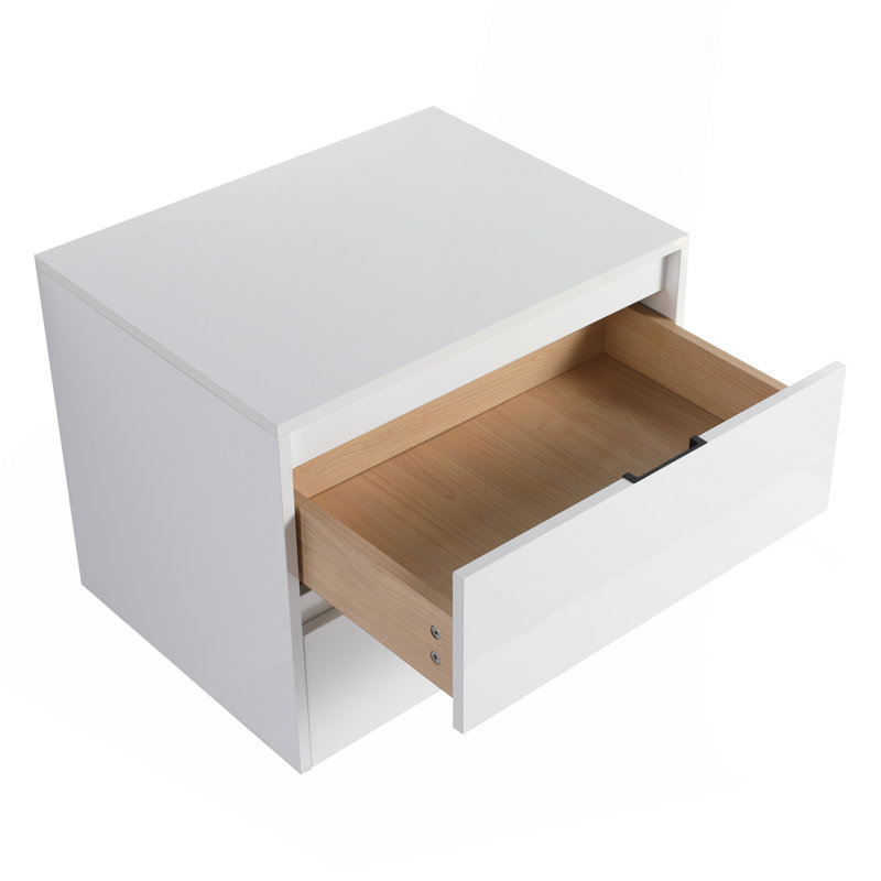 Armoire de salle de bain murale 24 po avec 2 tiroirs à fermeture en douceur, design flottant, rangement pour meuble-lavabo blanc brillant | Idée cadeau