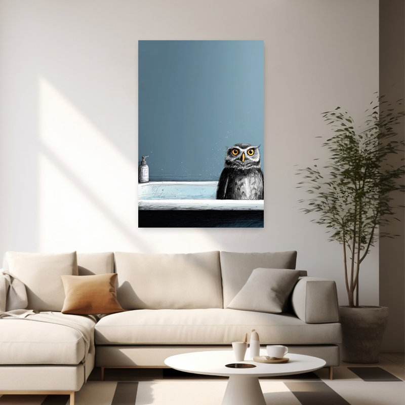Chouette dans un bain contemporain, H 60 po x l 40 po