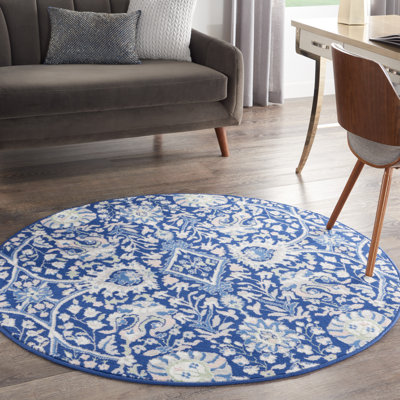 Tapis floral bleu / ivoire / rose / gris Raghnaid