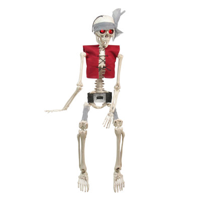 20" Hanging Pirate Skeleton with Glowing Eyes Halloween Decoration