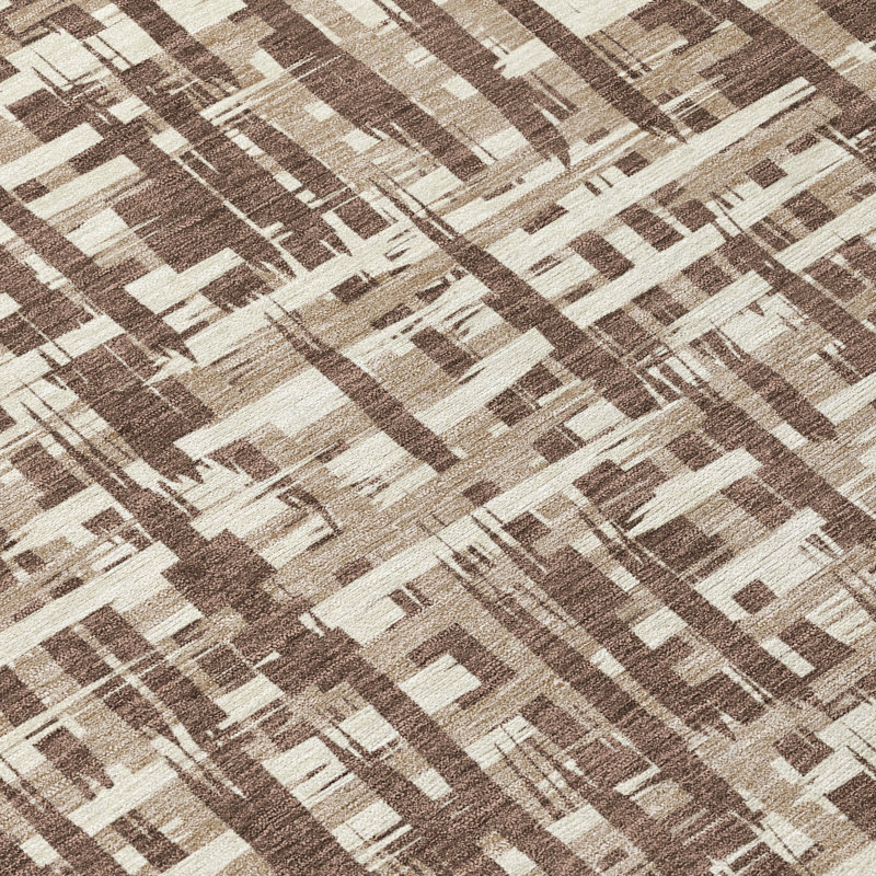 Brown and Beige Synthetic Flat Woven Washable Area Rug