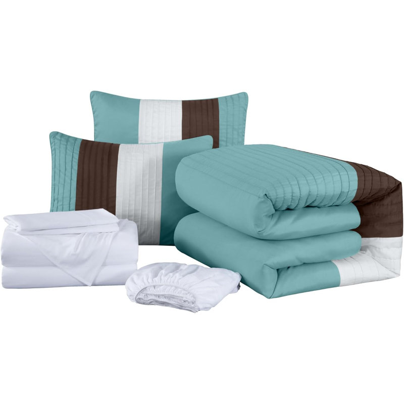 Full Blue Brown Beige Microfiber Bed in a Bag Set