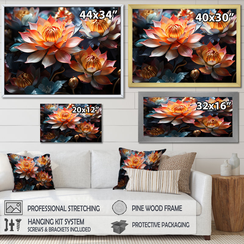 " Elegance In Lotus Blooms I ", Natural Floater Framed, 24" H x 32" W x 1" D