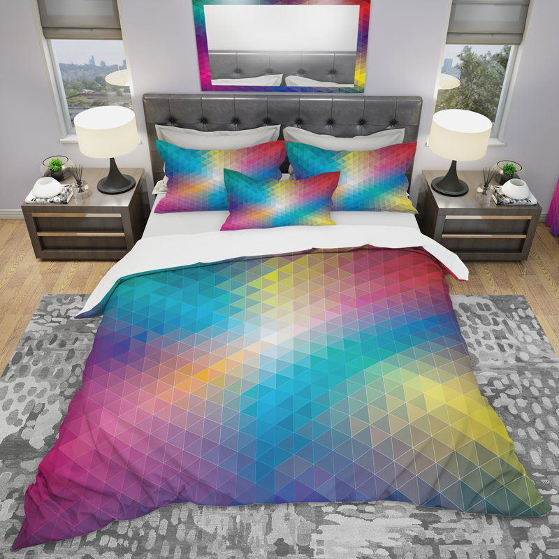 Twin Multicolor Geometric Microfiber Duvet Cover Set