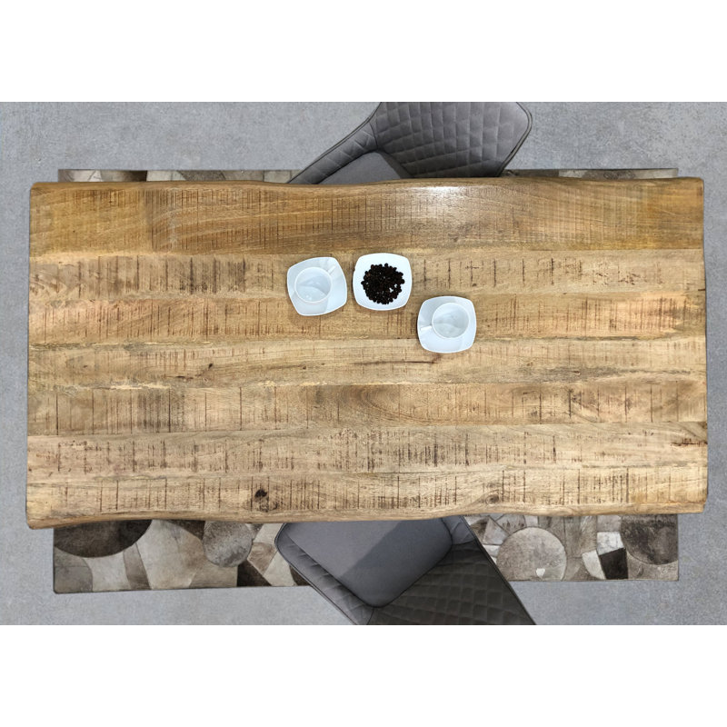 Zech Solid Wood Top Metal Base Dining Table, Nature