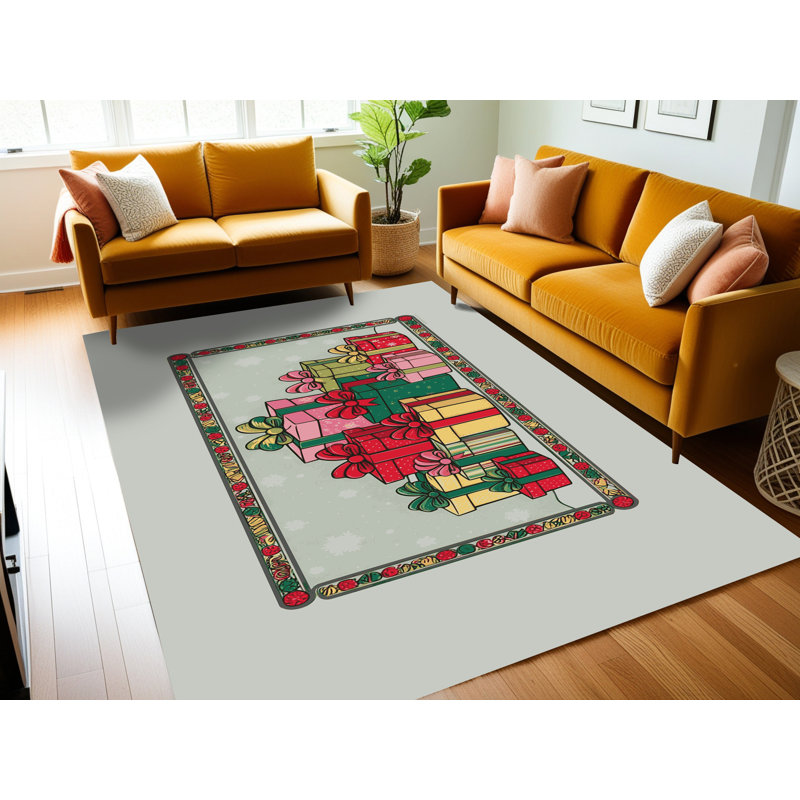 Tapis de vacances d'hiver de Noël lavable The Holiday Aisle®, Rectangulaire 2 pi x 3 pi