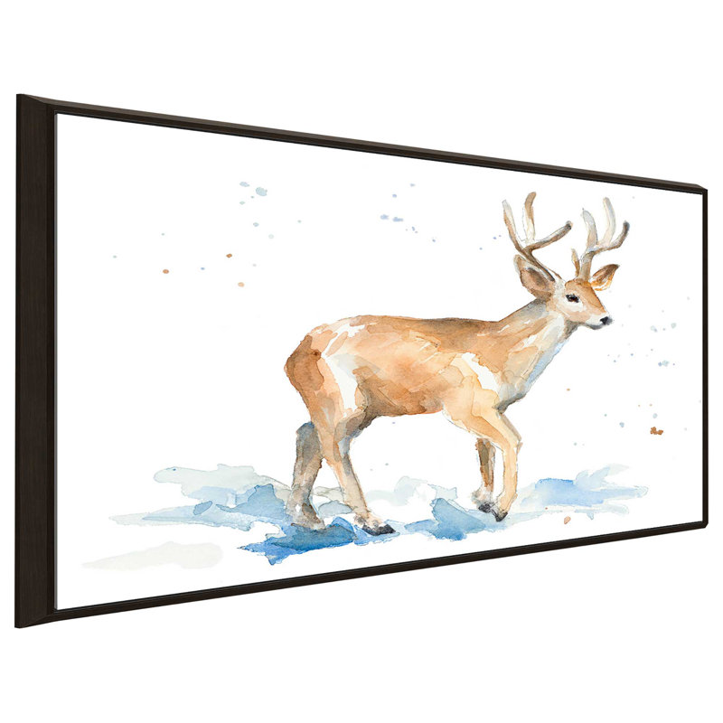 «Watercolor Deer», reproduction de peinture à l'aquarelle, H 31,5 po x l 51,5 po x P 2 po, Cadre flottant espresso