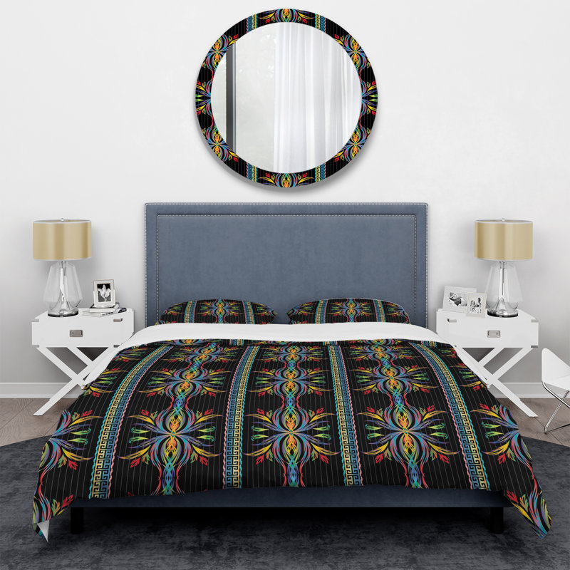 Ensemble de housse de couette en microfibre noir / orange 3 pièces