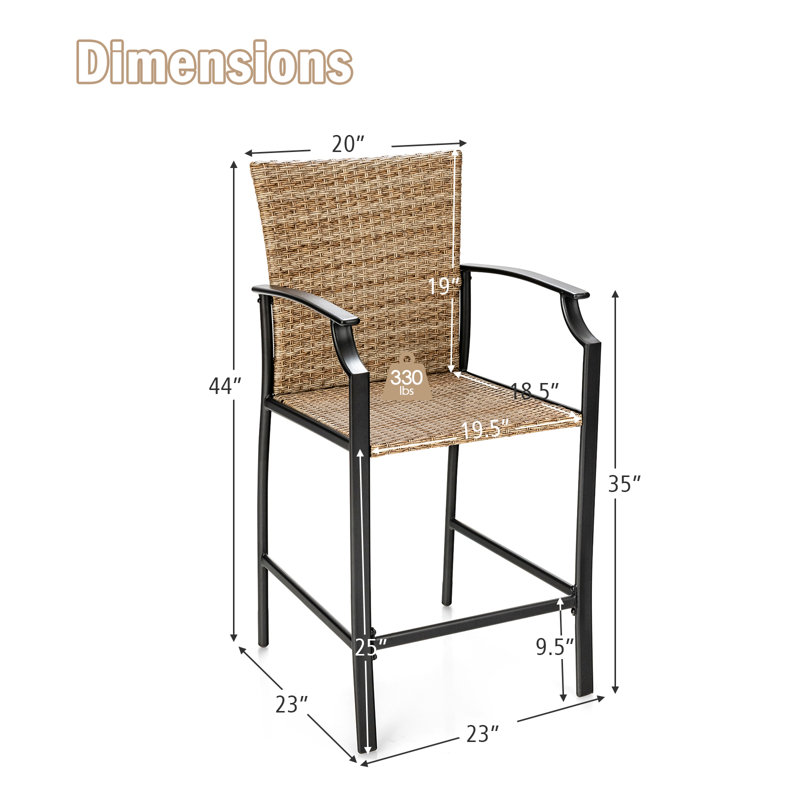 Tabouret de comptoir de patio 44 "avec coussin Edwarda