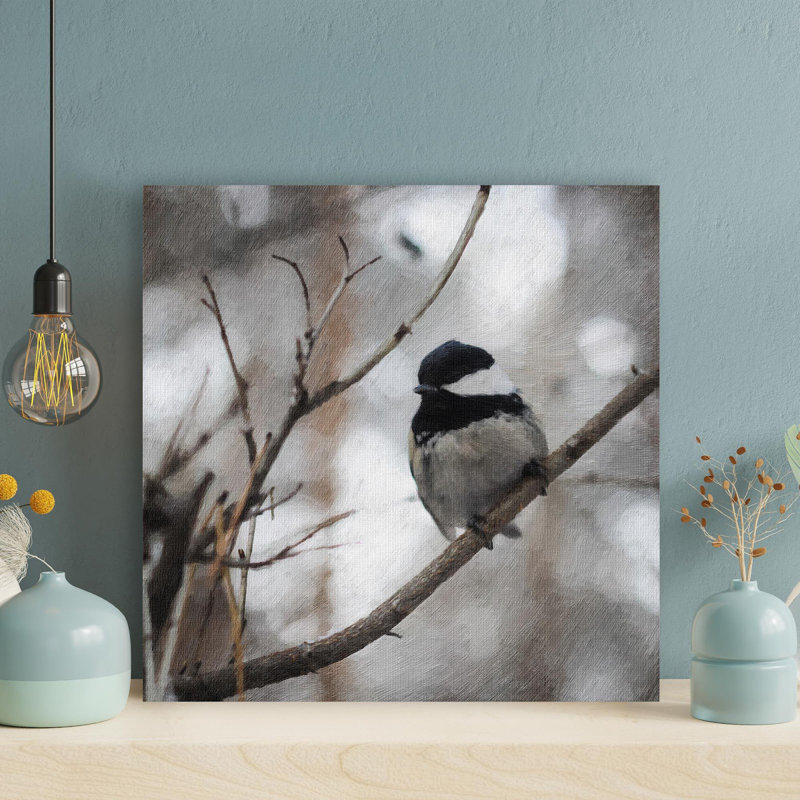" Black-Capped Chickadee Bird In A Grey Day " Painting Print, 32'' H x 32'' W