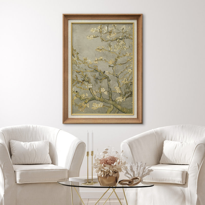 Œuvre encadrée de qualité supérieure - imprimé floral rétro pour décoration de salon - 26 po x 36 po, Naturel