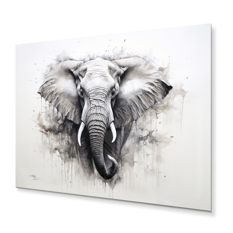 Éléphant noir et blanc «Étreinte de la force IV», reproduction sur métal sans cadre, H 24 po x l 32 po x P 1 po